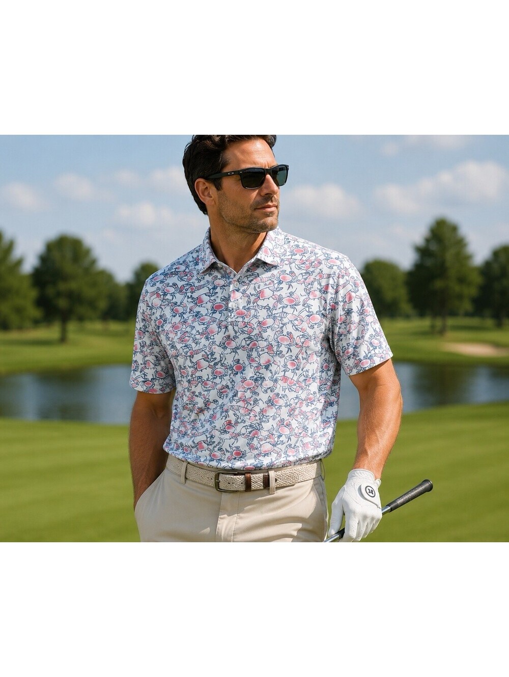PGA Cool Play Men’s Golf Polo Shirt Crab Print Size Large